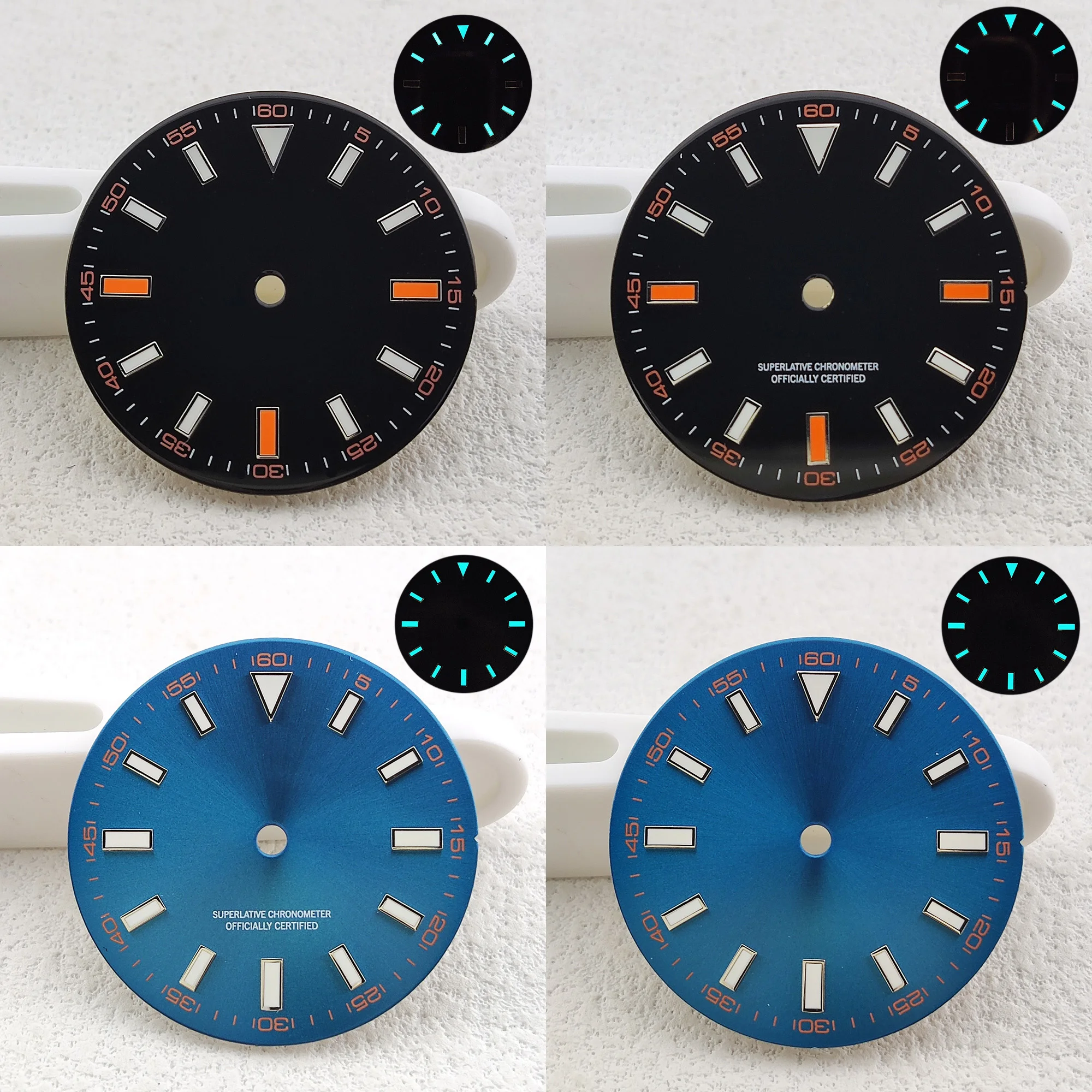 NH35 dial watch dial 28.5mm blue luminous watch dial Replacement accessory fit NH35 automatic movement Custom Logo and name