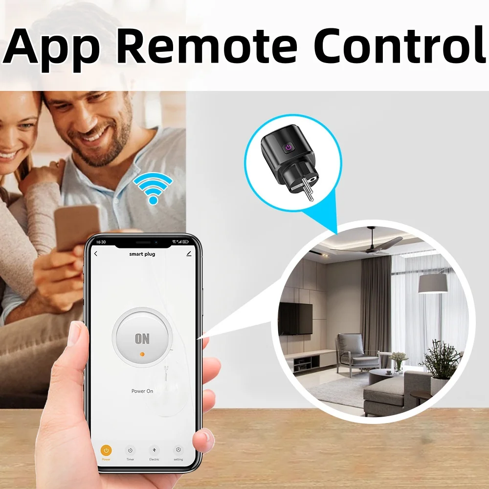 Tuya Smart WiFi Bluetooth EU Plug 20A Socket Power Monitoring Timer Outlet Compatible with Google Home Alice SmartThings Alexa