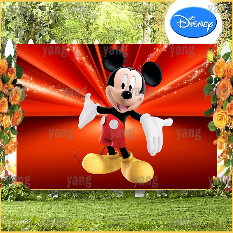 Cartoon Disney Lovely Movie Star Baby Mickey Mouse Colorful Stage Backdrop Decoration Birthday Party Photography Background