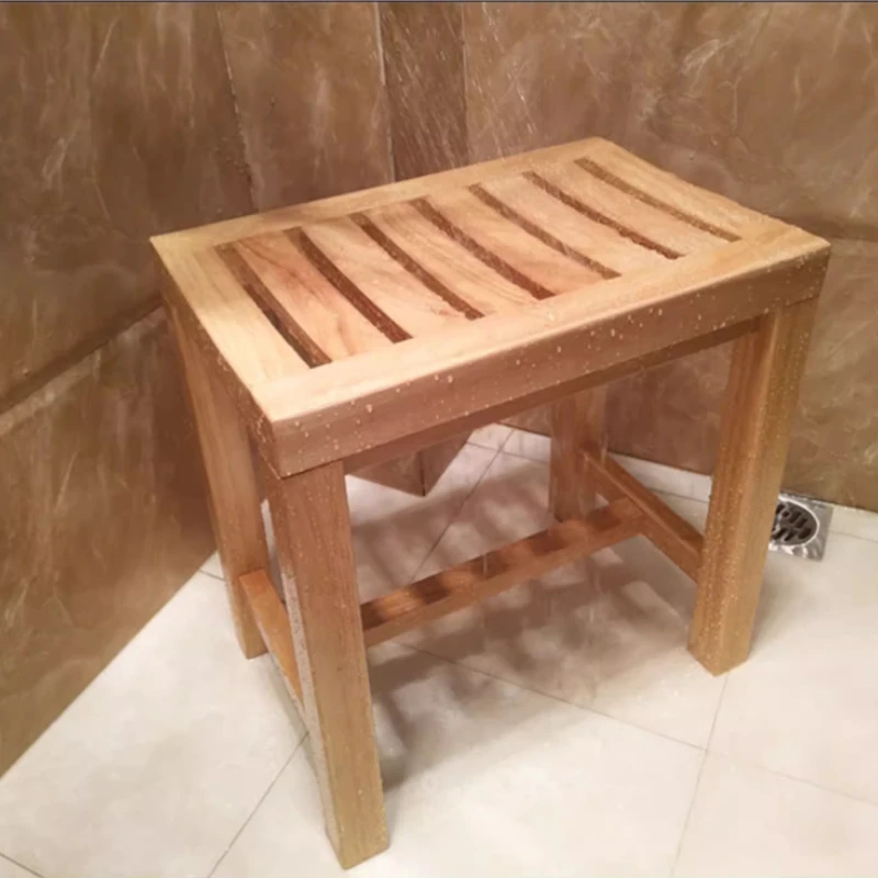 Anti-Slip Bath Stool Waterproof Solid Wood Shower Seat Multi-Functional Shower Bench