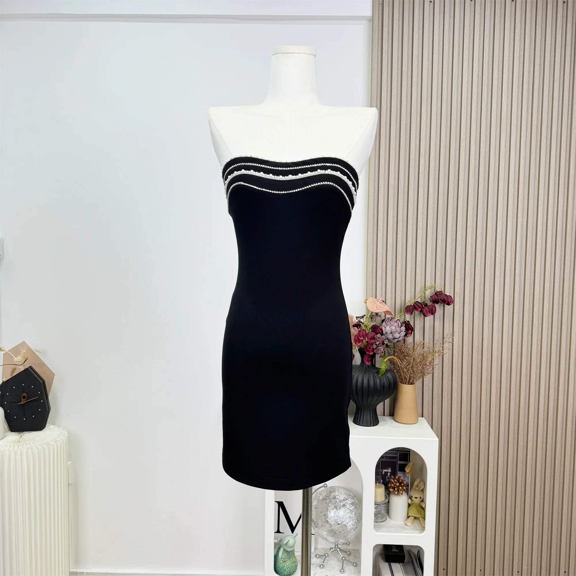 

2025 Summer French Vintage Old Money Dress Midi Sleeveless Bodycon Frocks Party Evening Pearl Prom Gown One-Piece Elegant nEW