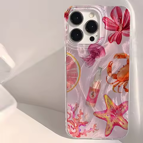 Cute Pink Starfish Jellyfish Crab Pattern Case For Samsung Galaxy A16 A26 A56 5G A55 A54 A34 A15 A35 S21FE S25 S22 S23 S24 Ultra
