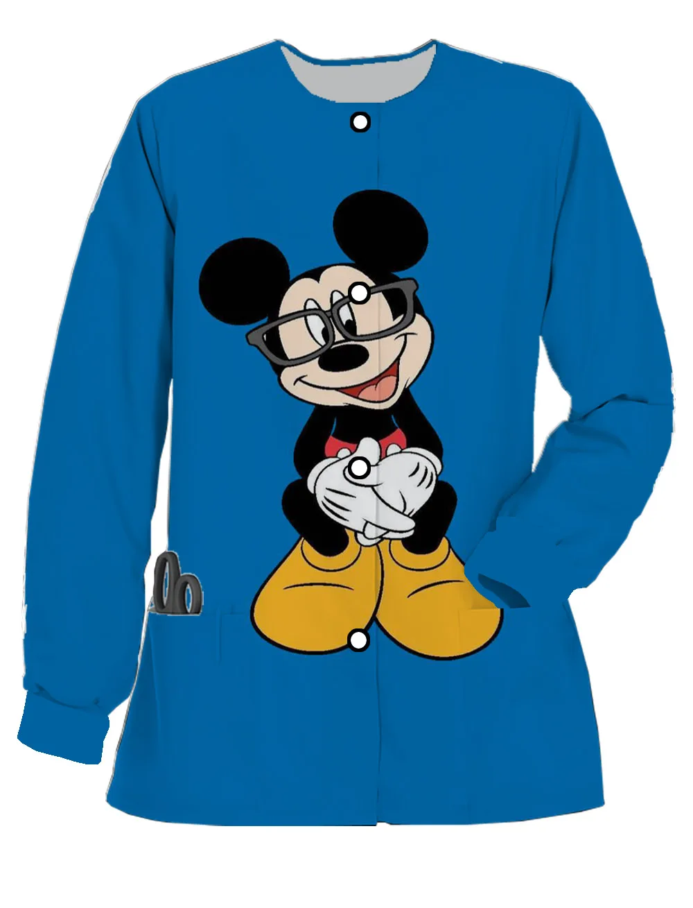 Nurse uniform spring and autumn women's long-sleeved cardigan jacket Disney Mickey Minnie print dentist frosted work uniform