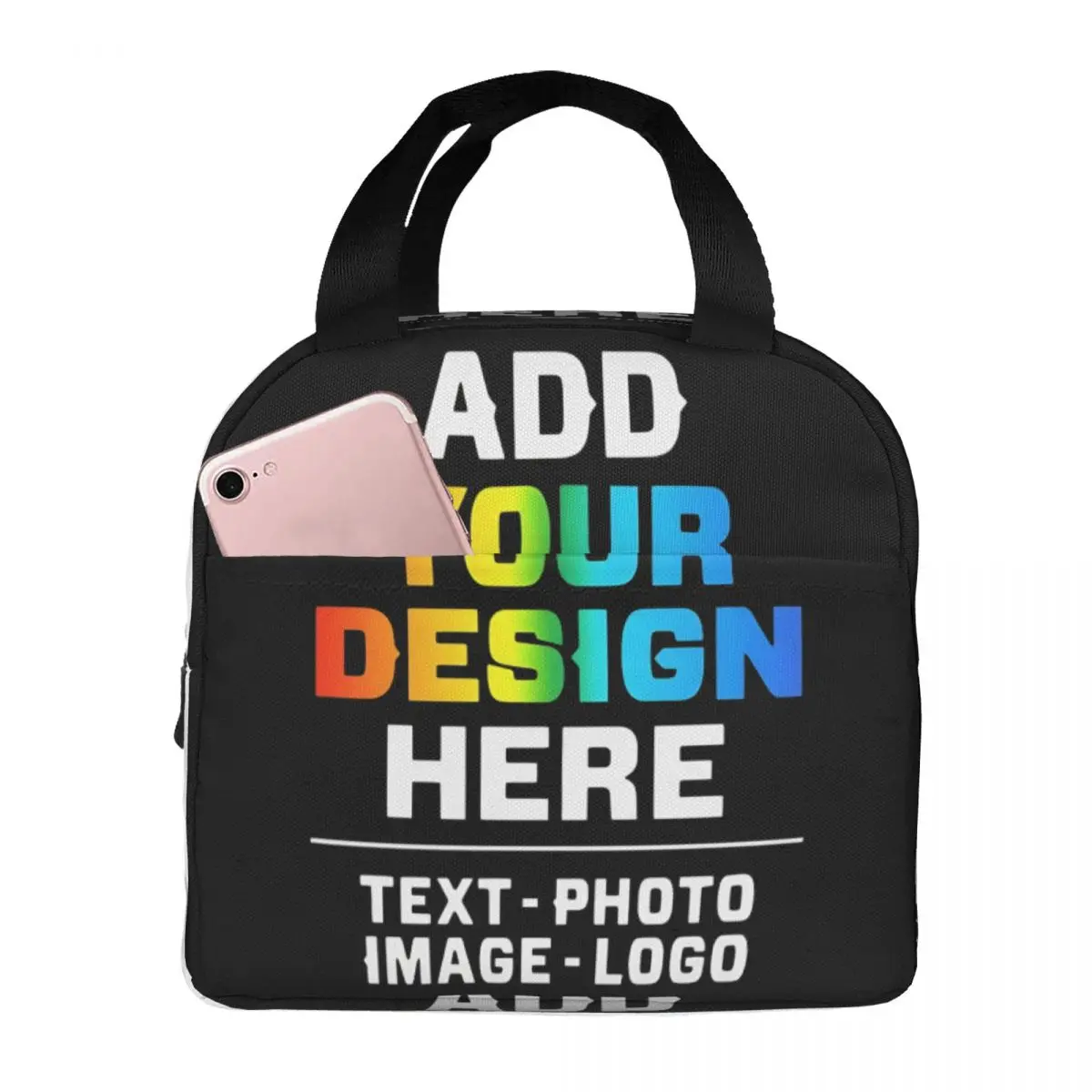 Personalized Custom Add Your Name Insulated Lunch Bag for Outdoor Picnic Photo Logo or Text Resuable Thermal Cooler Bento Box