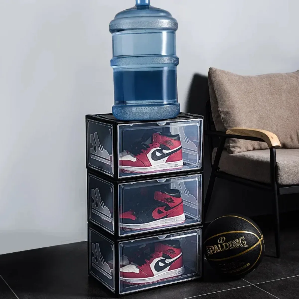 AJ Sneakers Box Hardened Transparent Plastic Shoe Box Stackable Cabinet Storage Boxs High-top Dustproof AJ Shoes Organizers