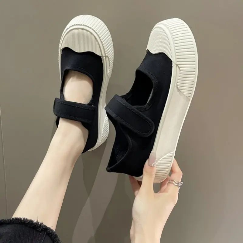 

Thick Soled Canvas Loafer Shoes for Women's Design Sense Board Shoes Biscuit Shoes Color Matching Slip on Flats Casual Loafers