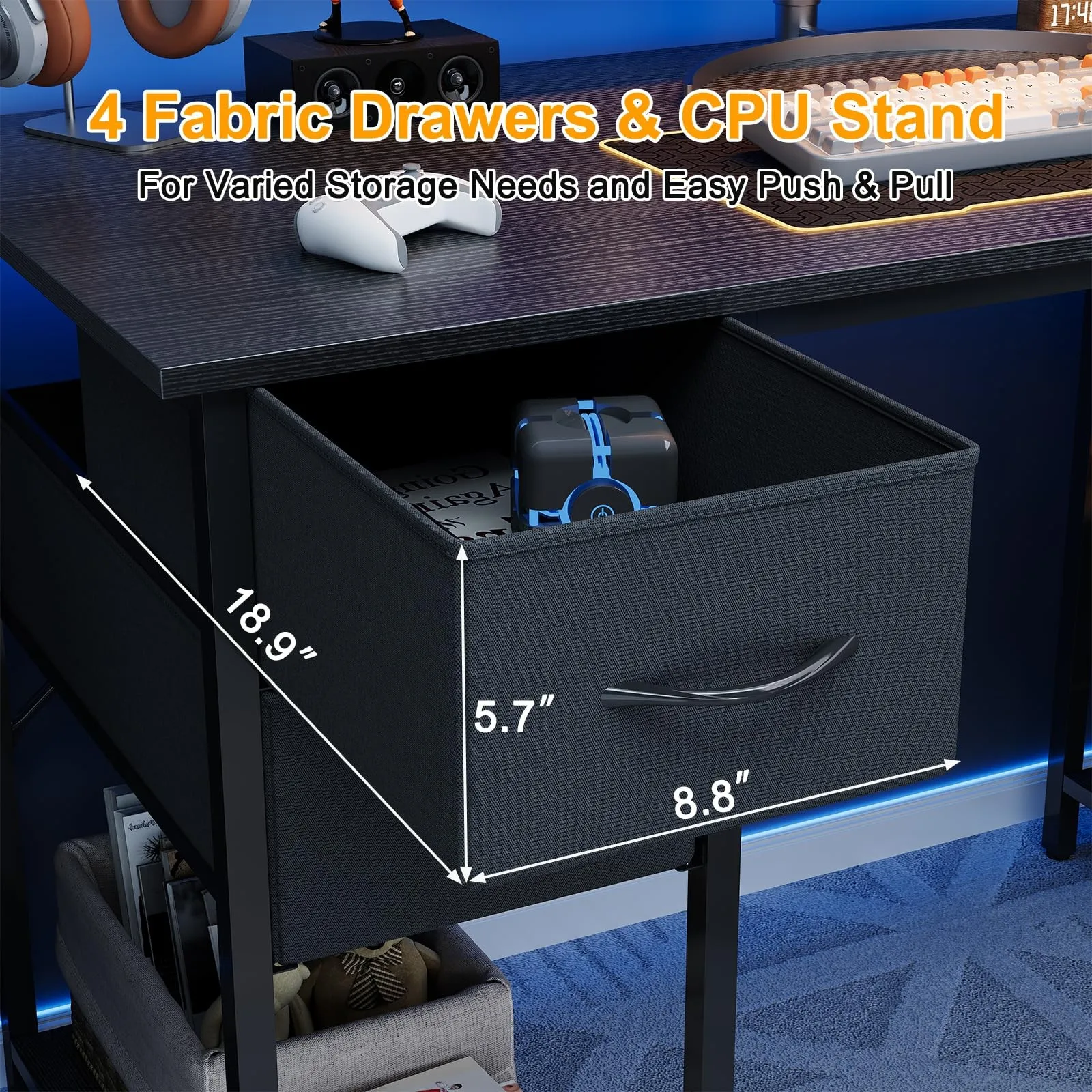 Computer DesksSpacious 47 Inch Office Desk with 4 Storage Drawers for Gaming Work and Study