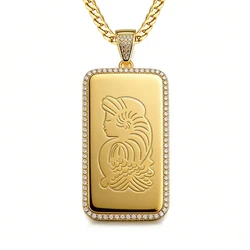 VANAXIN Square Pendant Necklace for Women Dog Tags Men Cubic Zirconia Jewelry 14k Gold Silver Color High Quality Hiphop Gift