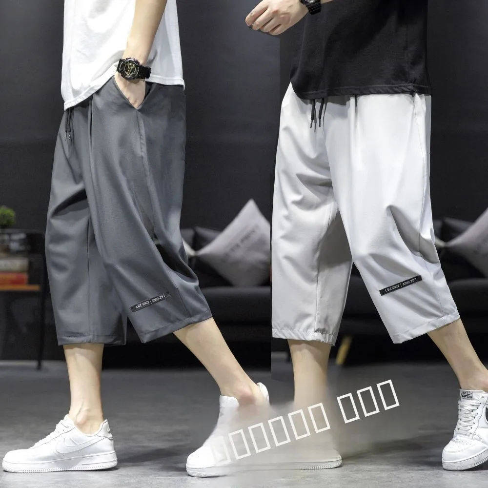 

Мужские летние спортивные брюки из ледяного шелка большого размера, тонкие, свободные, прямого кроя, из полиэфирного волокна, базовые цвета, с охлаждающим эффектом