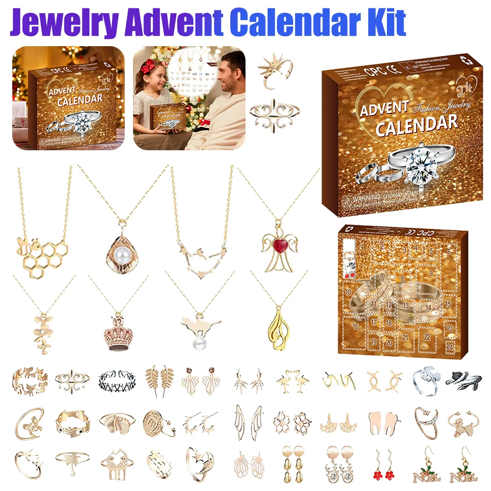 24 Days Jewelry Advent Calendar Gifts Box Women Necklace Rings Bracelet Earring New Year Xmas Countdown Calendar Jewelry Kits