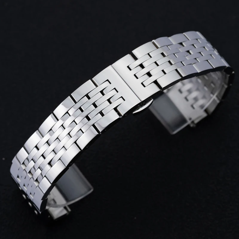 T41 Watch Band Strap Solid Stainless Steel Bracelet Seven Beads Butterfly Buckle 12 13 14 15 16 17 18 19 20 21 22 23 24mm Bands