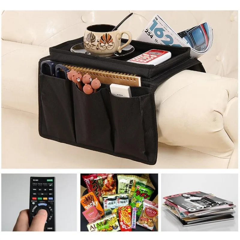 Sofa Storage Bag Living Room Sofa Armrest Organizer for TV Remote Control Cellphone Hanging Coffee Cup Tissue Storage Tray