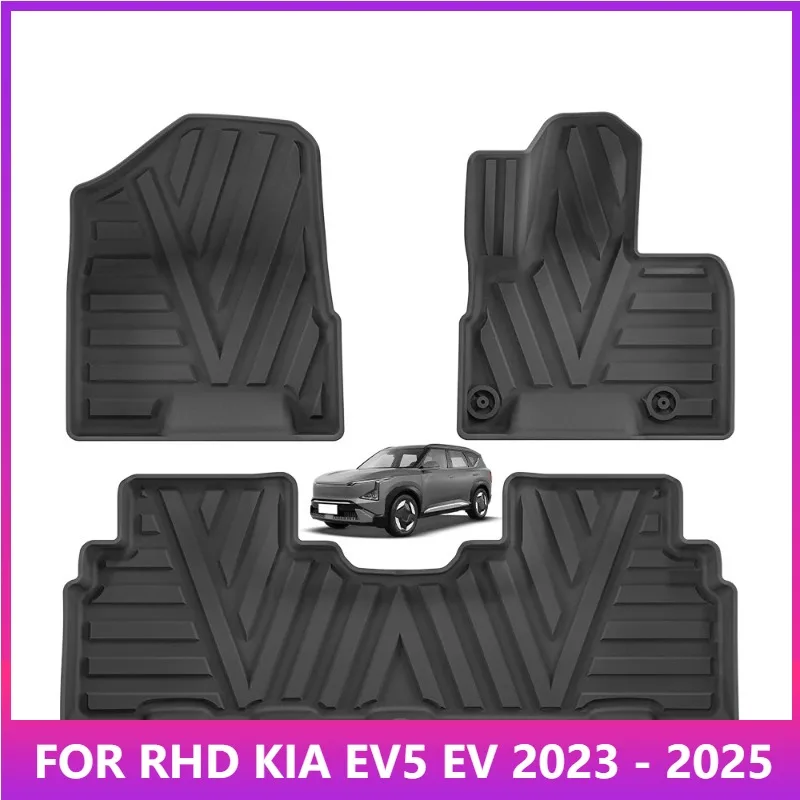 

RHD для KIA EV5 EV 2023–1925 гг. Автомобильные коврики с правым рулем, подкладка для багажника, коврик для ног из ТПЭ, 3D, аксессуары, черный
