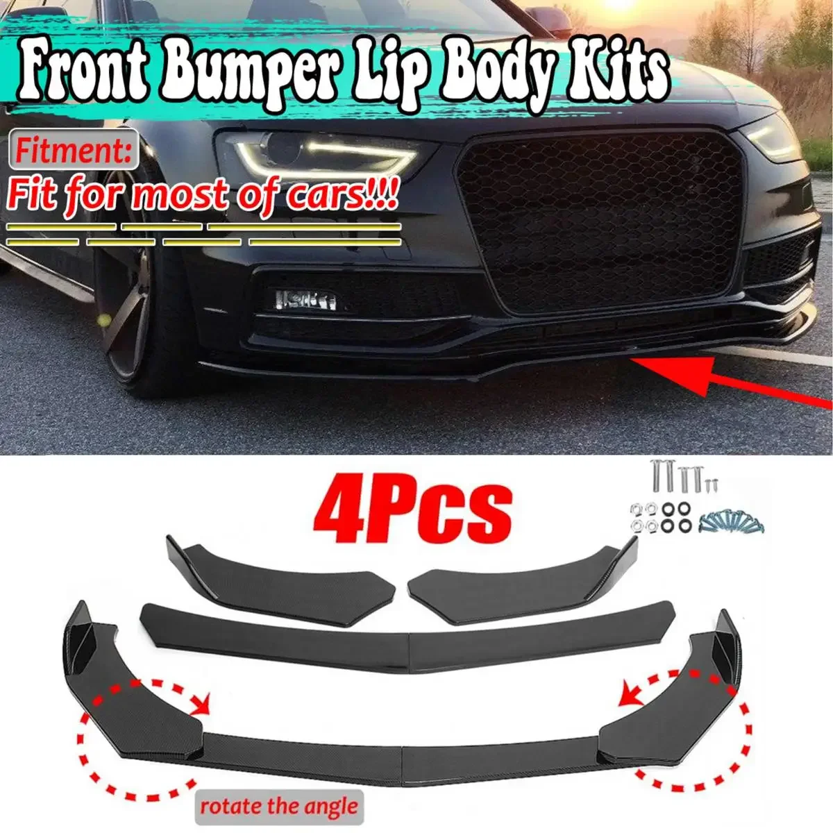 Universal Car Front Bumper Spoiler Splitter Lip Diffuser Chin Bumper Body Kits For SEAT LEON For BMW For Audi For Benz For Honda