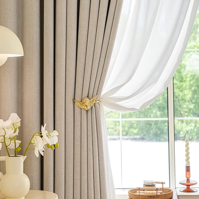 High End Dark Jacquard Cream Thickened Chenille Shading Curtains for Living Room Bedroom French Window Balcony Villa Partition