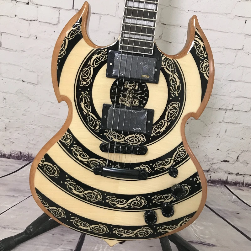 Natural Wood Pattern Graphic Electric Guitar HH Active Pickups Mahogany Body Heavy Metal Rock Free Delivery