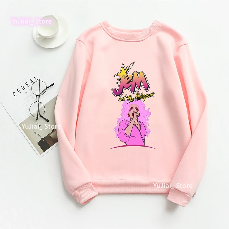 Jem And The Holograms Star Graphic Printed Hoodies Women Hip Hop Music Lover White/Pink/Gray Sweatshirt Girls Winter/Spring Coat