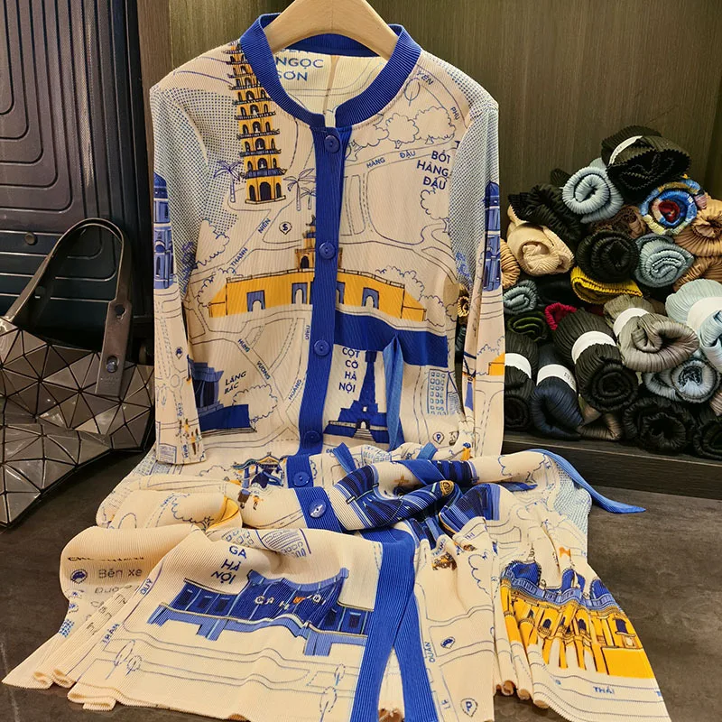 

Miyake Pleated Dress Senior Sense Temperament Slim Thin Shirt Dress 2025 Spring New Stand-up Collar Single-breasted Dress