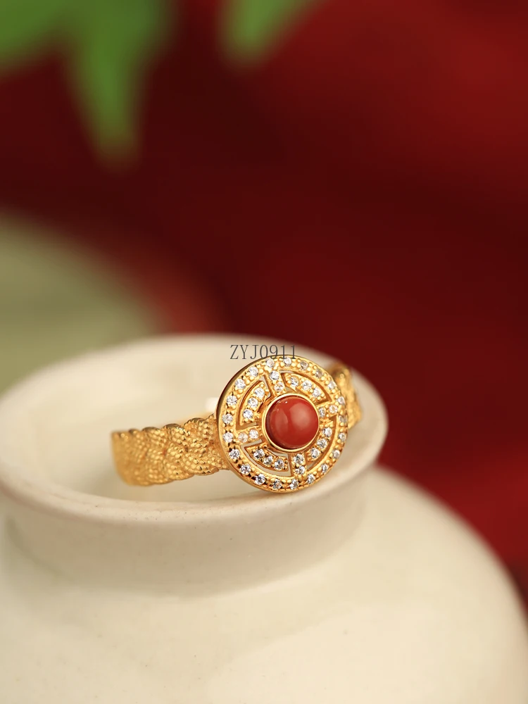 Anel de prata esterlina de ágata Nanhong natural feminino 18k ouro leve luxo anel de alta qualidade