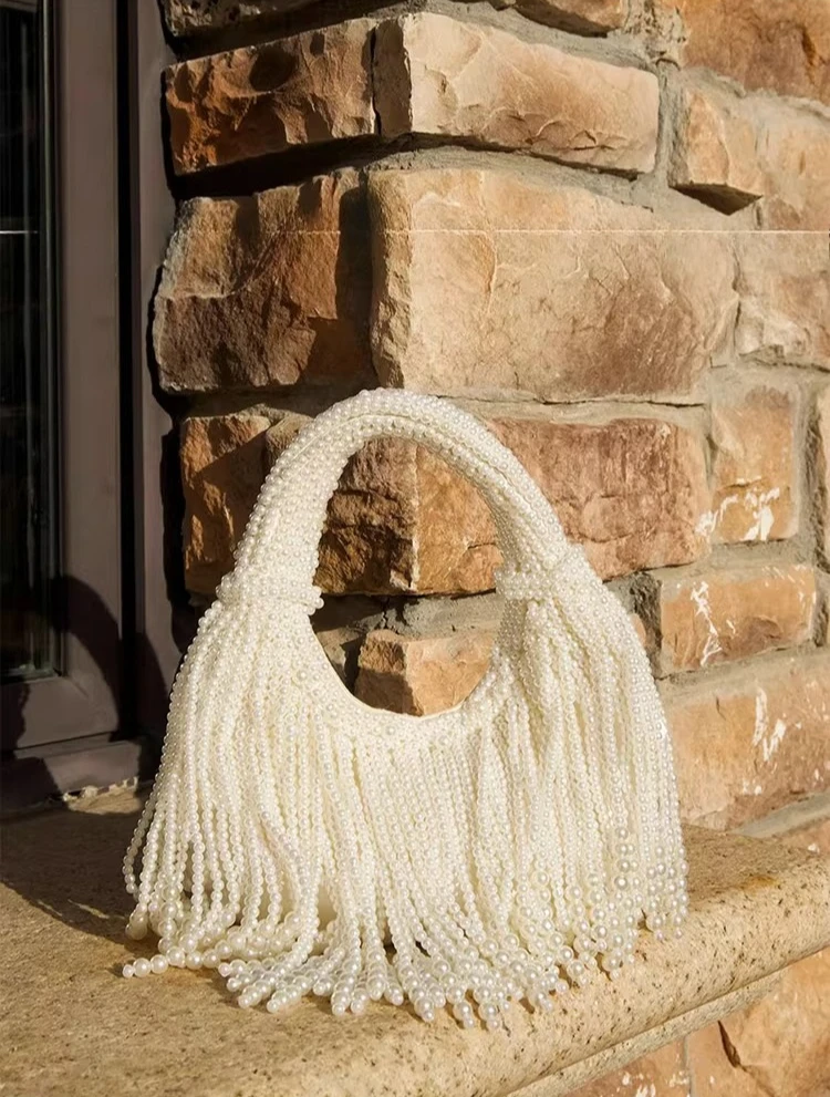 

Женская дизайнерская сумка-тоут класса люкс с жемчугом и кисточками, плетеная свадебная сумка, вечерняя сумочка, кошелек, дамская сумка через плечо