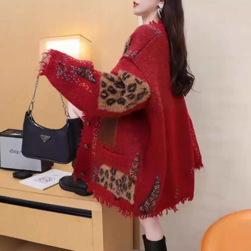 카디건 여성 스웨터 중간 길이 코트 캐주얼 루즈 풀 슬리브 점퍼 Y2k streetwear 우아한 니트 오픈 스티치 가을 겨울