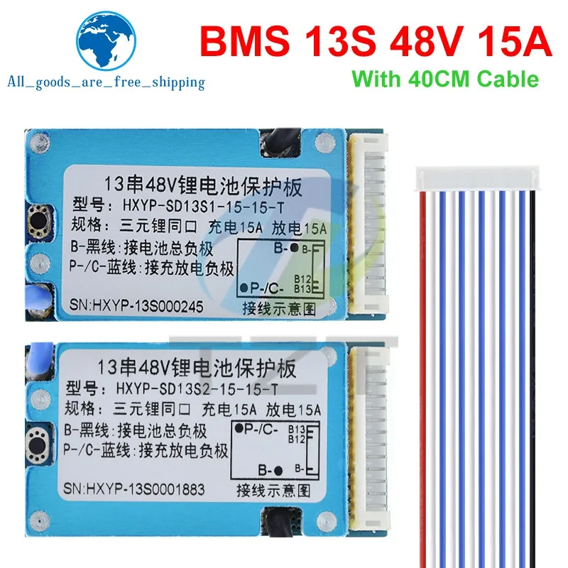 

TZT BMS 13S 15A 48V Lmo Ternary Li-ion Lithium 18650 Battery Charge Protection Board With Heat Sink NTC Over Temperature Protect