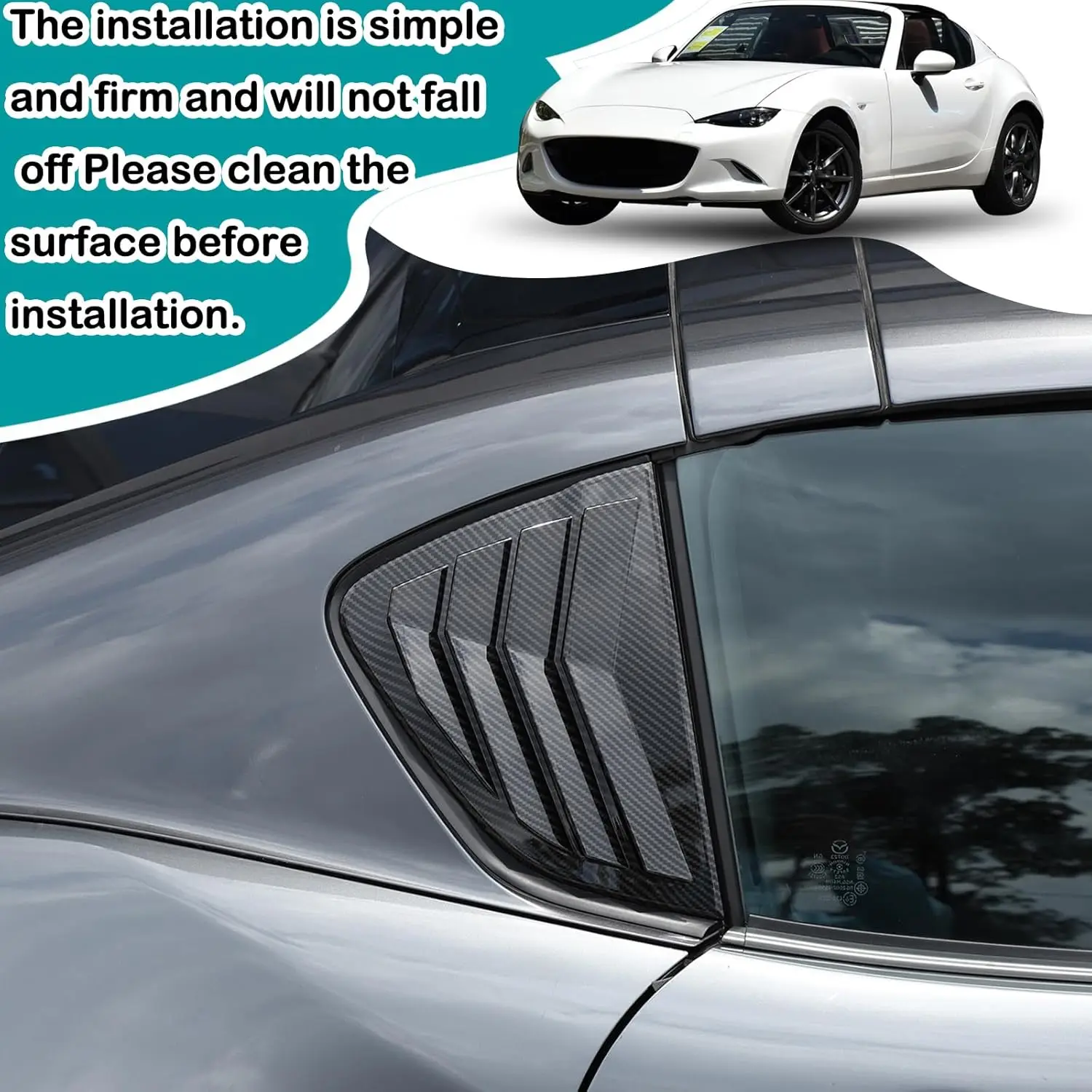 

Car Rear Window Triangle Shutter Louvre Trim For Mazda MX-5 Miata ND (Hard Top Spec) 2016-2026 Decorative Cover Car Accessories