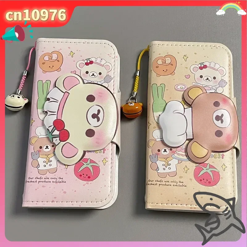 

Rilakkuma Cute Cartoon Anime Leather Flip Cover For Apple 16promax New Phone Case Gift Surrounding Chef Rilakkuma Model Gifts