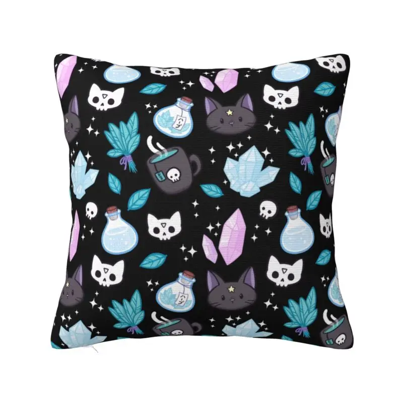 Custom Herb Witch Luxury Pillow Cover Living Room Decoration Halloween Witchy Spooky Cat Cushions for Sofa