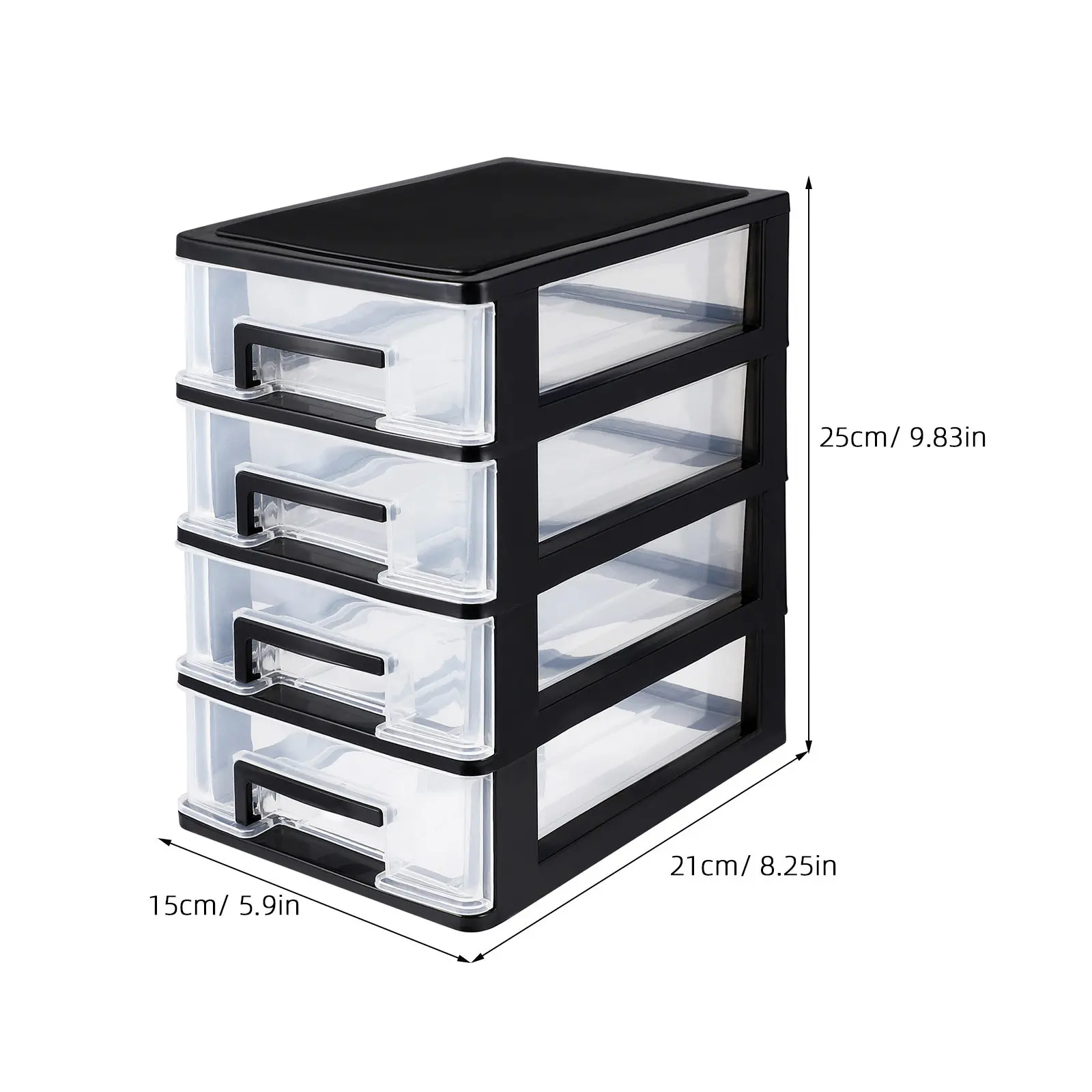 4-Tier Clear Plastic Drawer Organizer for Desktop, Makeup, Stationery, Office, Dorm & School Storage