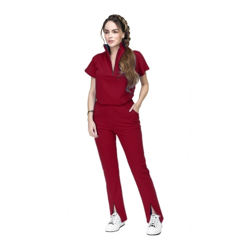 Tunique multicolore de haute qualité, combinaison de travail pour Spa, uniforme d'hôpital pour infirmières, ensembles de gommage pour femmes, ensemble à fermeture éclair, uniformes médicaux à manches courtes