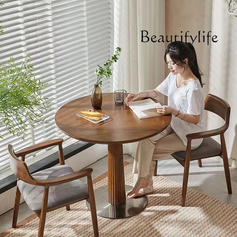 

Simple Solid Wood Small Apartment Negotiation round Table Combination Balcony Dining Table and Chair Commercial Coffee Shop