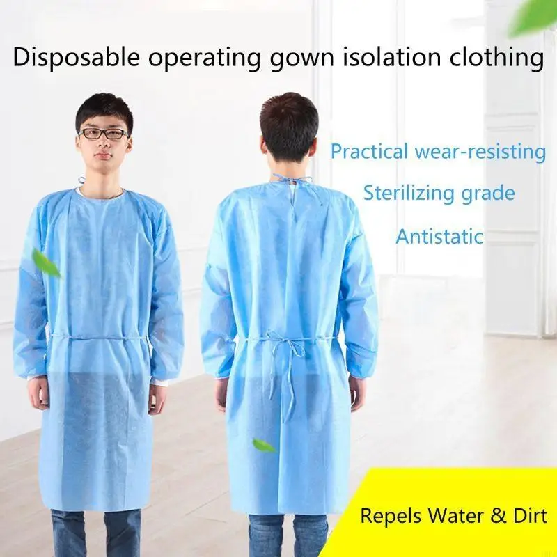 

Disposable Isolation Gown with Elastic Knit Cuffs Breathable Non-Woven Covered Back Universal Size for Treatment 10PCS
