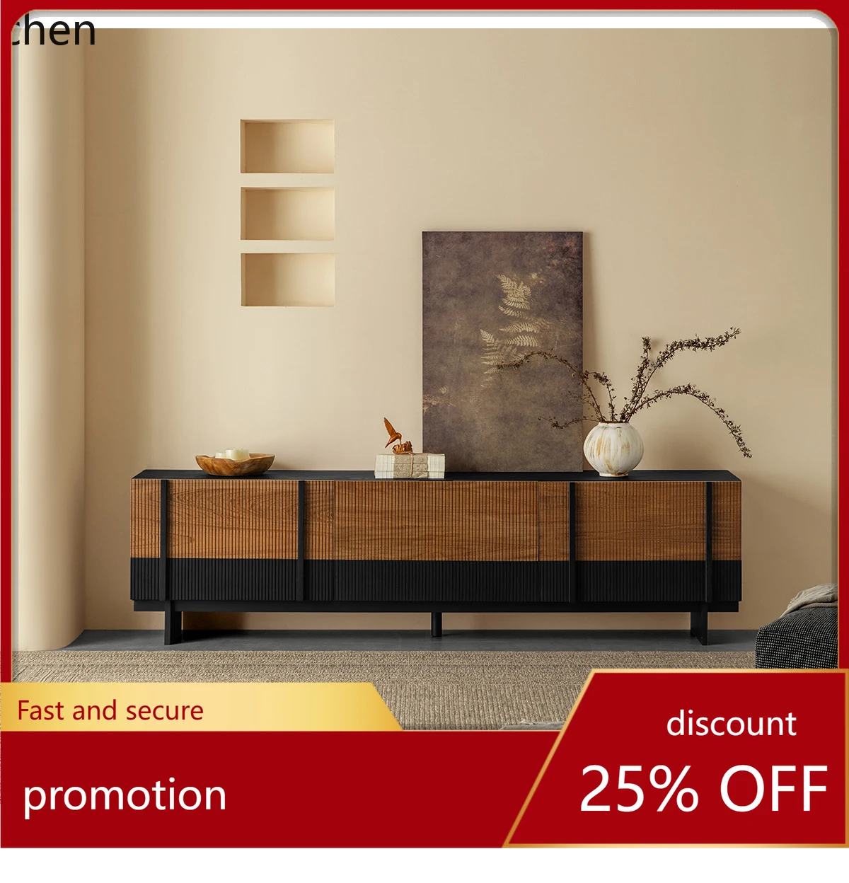 HXL TV Cabinet Teak Living Room Wall-Mounted Floor Cabinet Simple Storage Cabinet