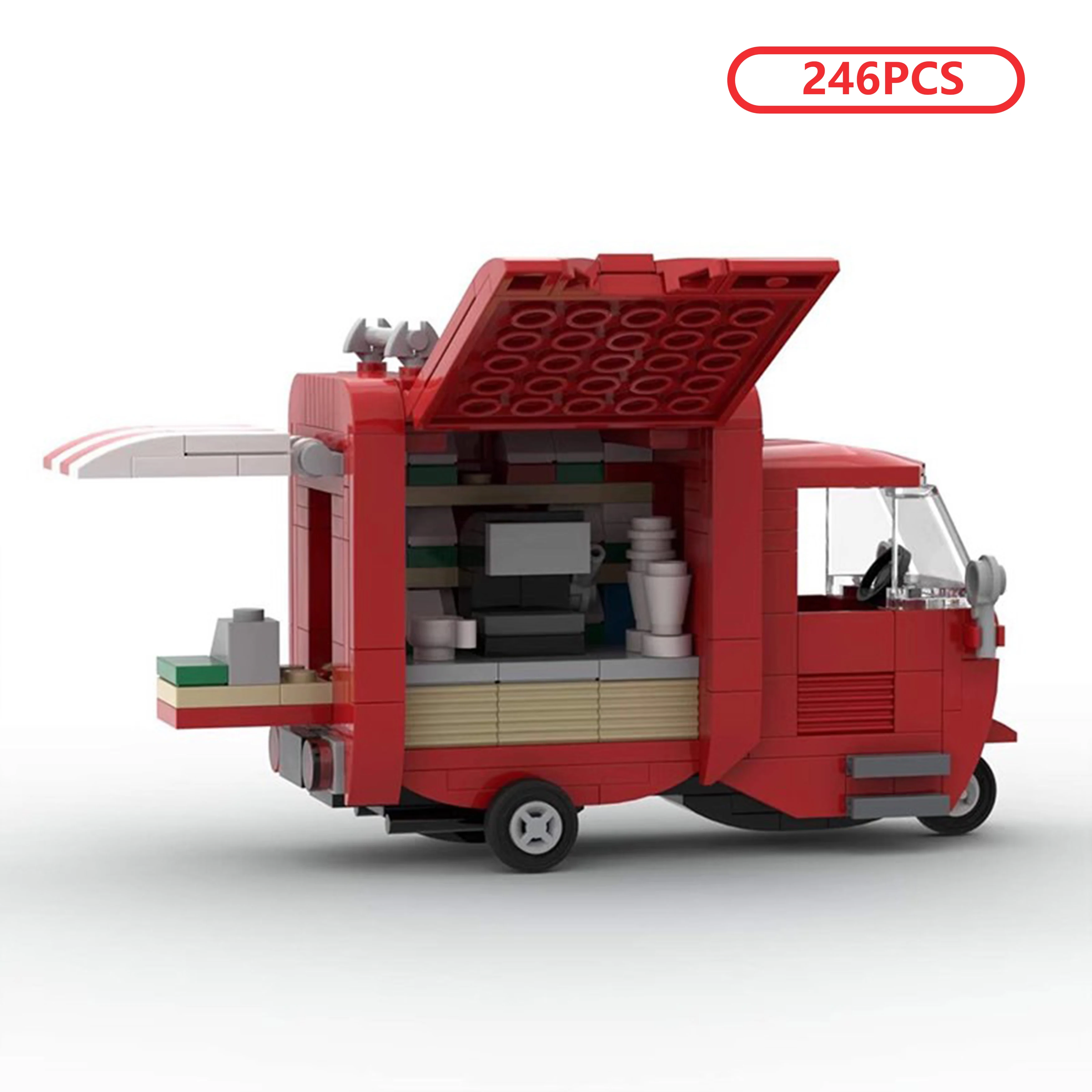 مجموعة نماذج السيارة DIY MOC Christmas Coffee Tuk-Tuk، لعبة مكعبات البناء الصغيرة الإبداعية، هدية العيد للأطفال والجامعات