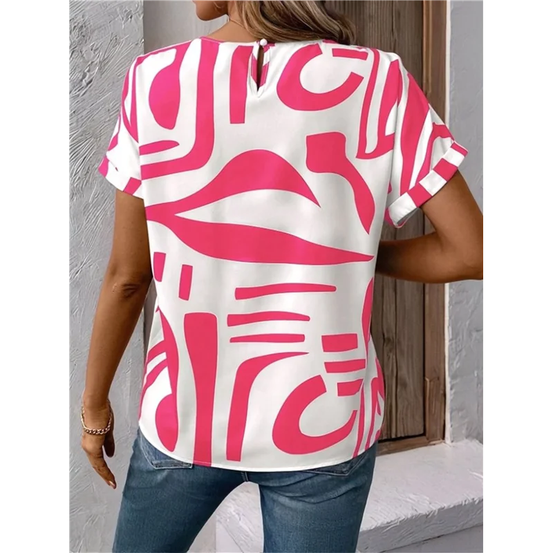 

【Party-Decoration】Women Summer Tops Asymmetrical Neck Short Sleeve Button Dressy Casual Tunic T Shirts Blouse