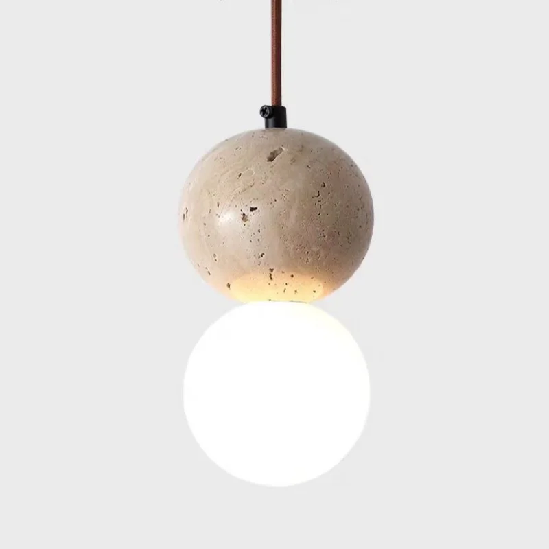 

IWHD Glass Ball LED Pendant Lamp Fixture Bedroom Living Dining Room Yellow Travertine Industrial Vintage Hanging Lamp Luminaria