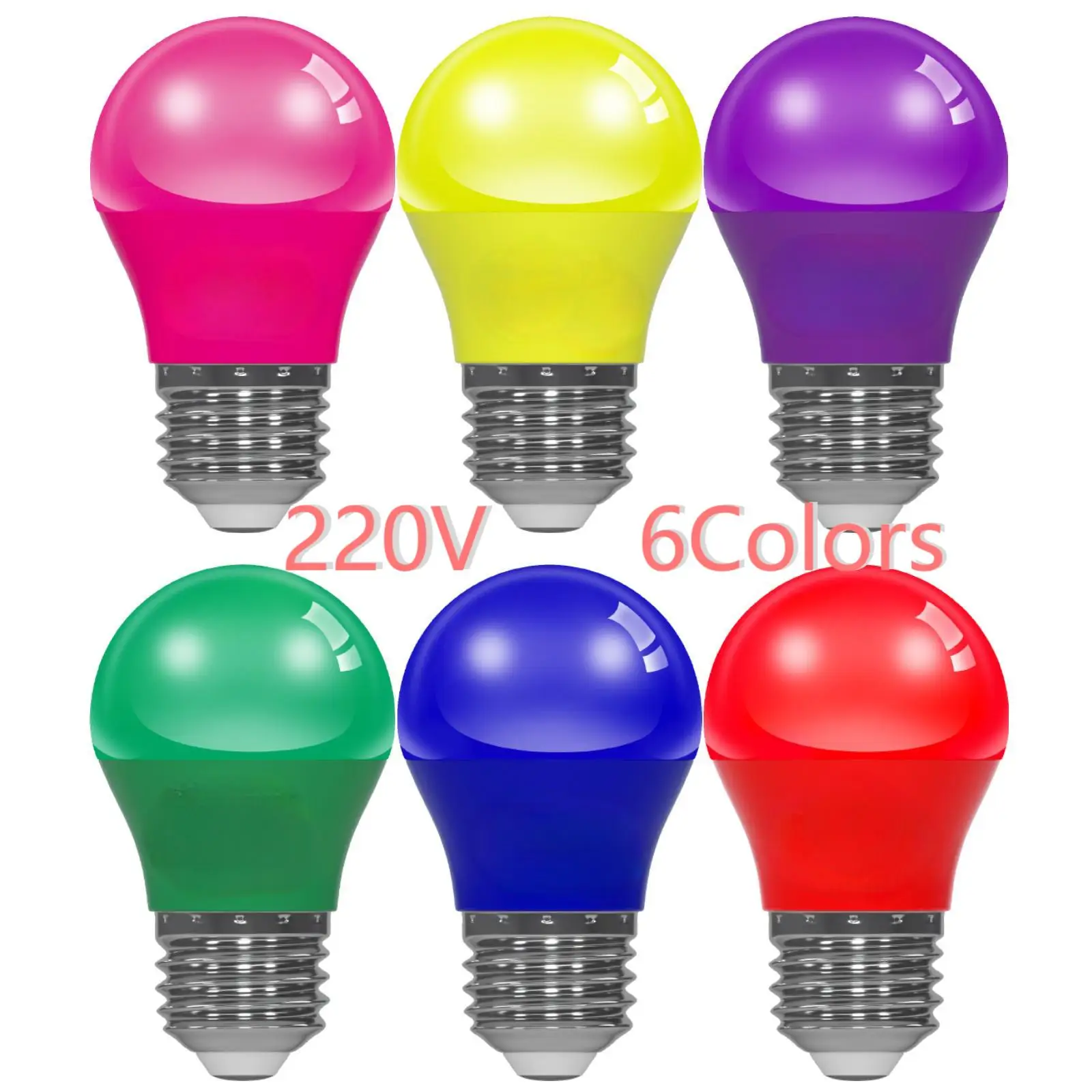 6PCS LED Light Bulbs 6 Colors 220V A15 G45 E27 5W Red Pink Green Purple Blue Yellow Lamp Christmas Holiday Halloween Party Decor