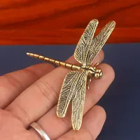 Vintage Brass Dragonfly Figurine in Antique Style for Home & Office Desk Décor, Creative Tea Pet Collectible