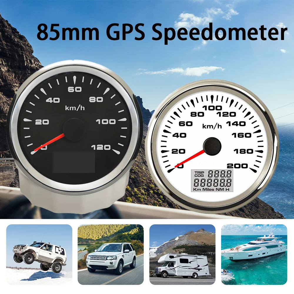 

Rhaxel Universal 0-120KM/H 0-200KM/H Auto Car Trucks GPS Speedometer Odometer Velometer With 8 Different Backlights 85mm 9-32V