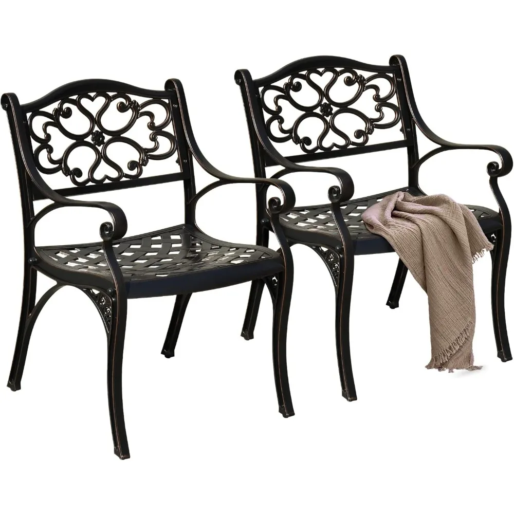 

Outdoor Cast Aluminum Outdoor Chairs with Armrest, All-Weather Patio Dining Chair with Adjustable Feet for Balcony