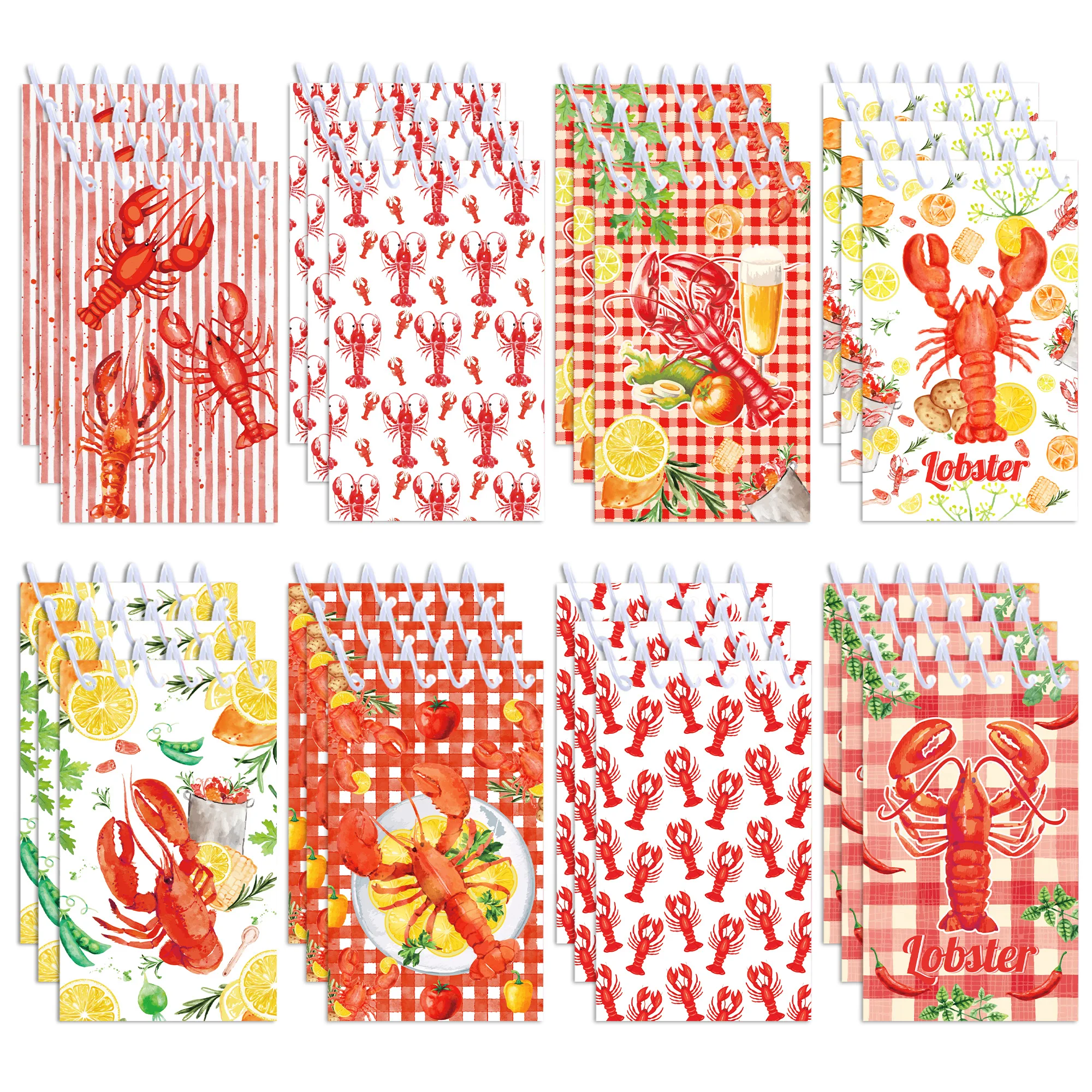 8/16/24pcs Crawfish Spiral Notepad Lemon Seafood Pattern Pocket Notebook for Lobster Birthday Party Supplies Classroom Rewards