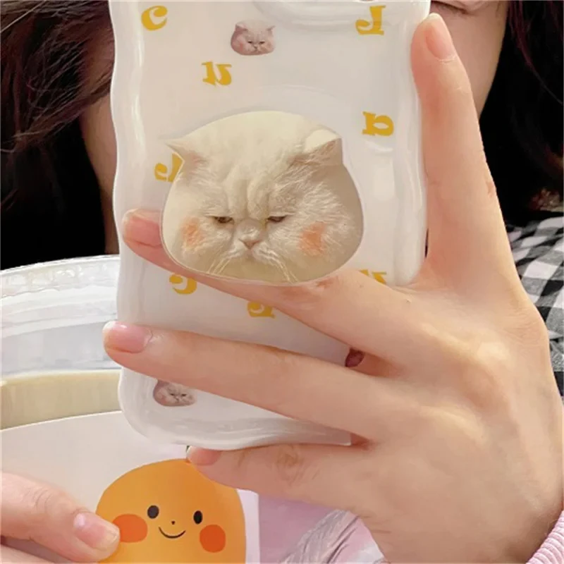 Support de téléphone pour iPhone 15, motif chat triste mignon, dessin animé coréen