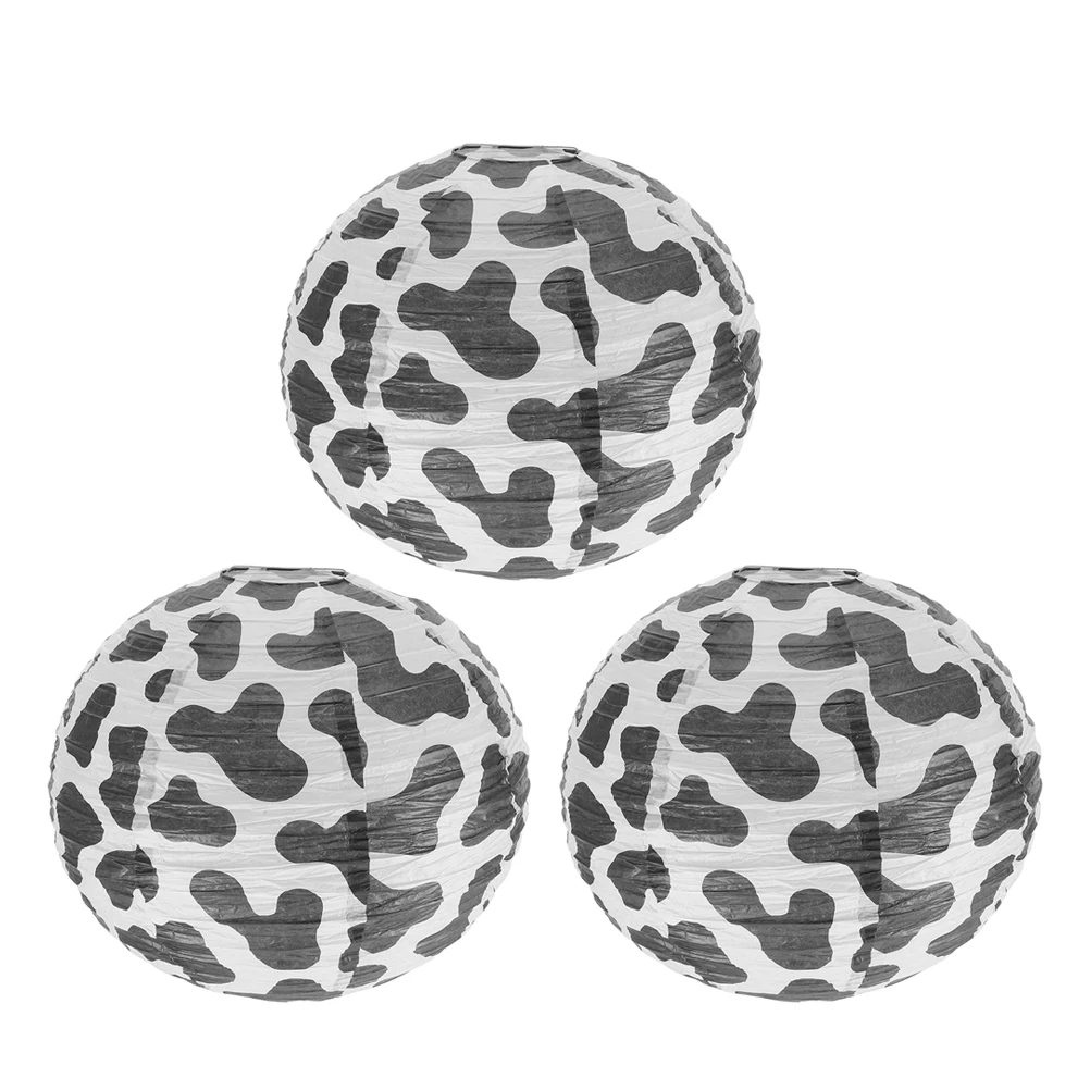 

3pcs Cow-Themed Paper Lanterns Durable Reusable Birthday Party Decorations for Cowgirl Wild West Kids Farm Animal Wedding