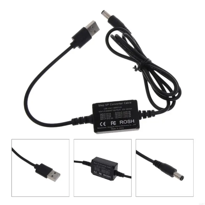 55KC USB to DC5.5x2.1mm Power Regulator Charging Cable Cord 5V to 12V Voltages Step Up Converter Cable Line