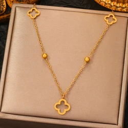 18K PVD Plated Stainless Steel Lucky Four Leaf Clover Necklace for Women Girls Fashion Anti-rust Jewelry Neck Chain Party Gifts