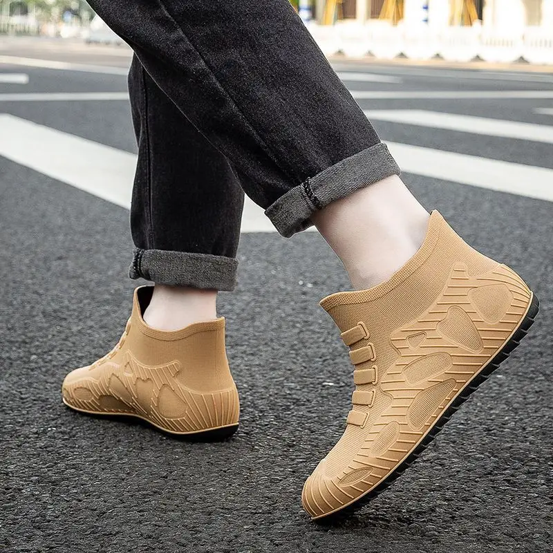 Winter Waterproof Fleece-lined Short Man Shoes Chef Kitchen Original on Offer Gumboots Water Wear-resistant Rain Boots for Men - view 4