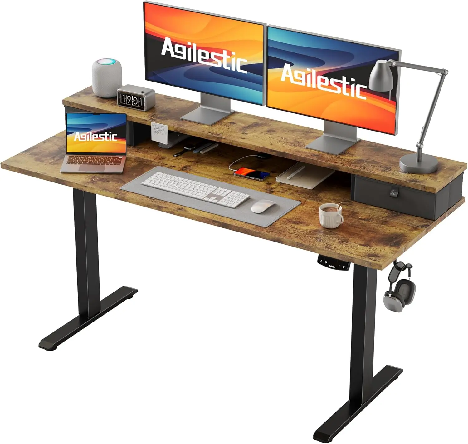 55 x 24 Inches Height Adjustable Electric Standing Desk with 2 Drawers, Stand Up Electric Desk Adjustable Height, Sit Stand Comp