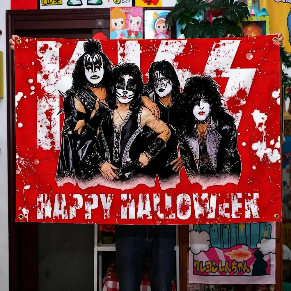 Band KISS KISS Army The Demon Starchild Flags Wall Hanging Background Flag Wall Decor Banners for Outdoor Bedroom Dorm Room