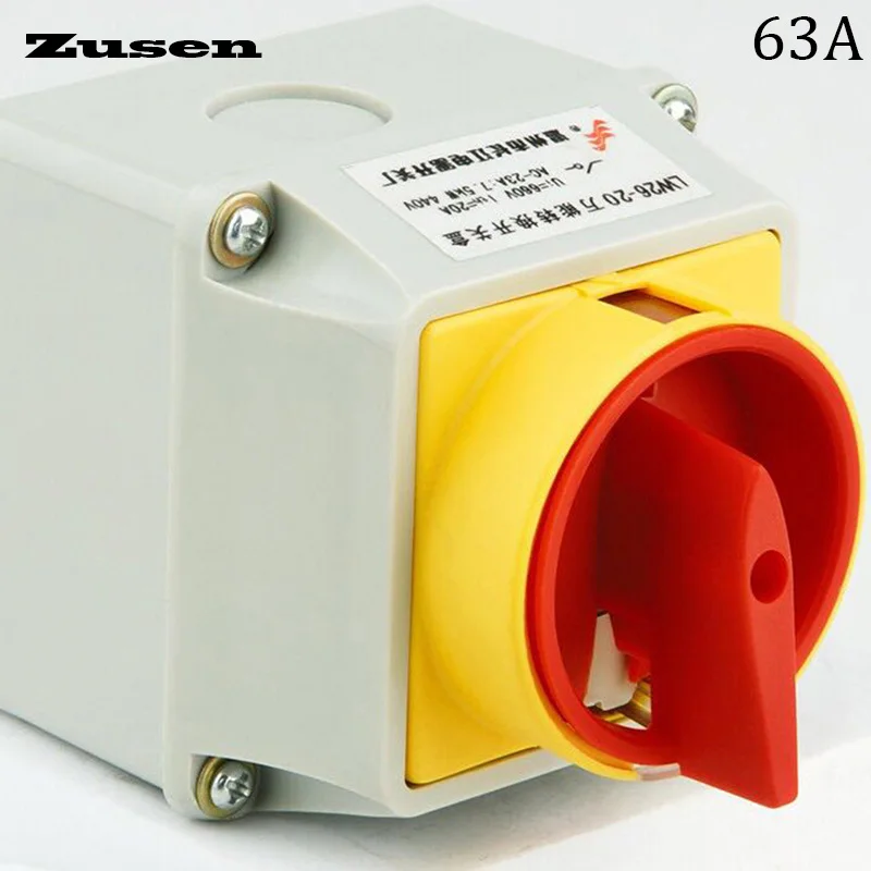 Zusen Cam Switch LW26GS-63/04-2 63A with IP65 box Universal Switch Lock Rotary 4 Poles switch